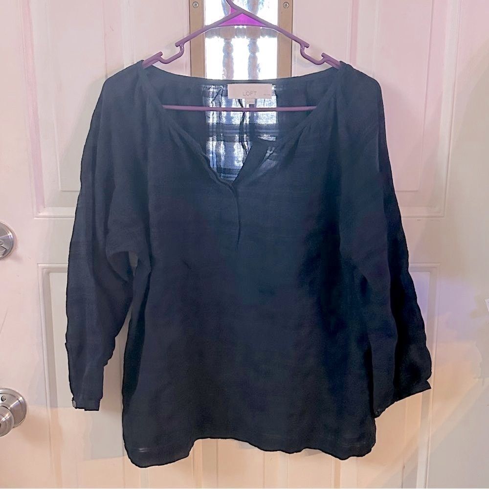 Loft Navy Blue Top Blouse Petite Large